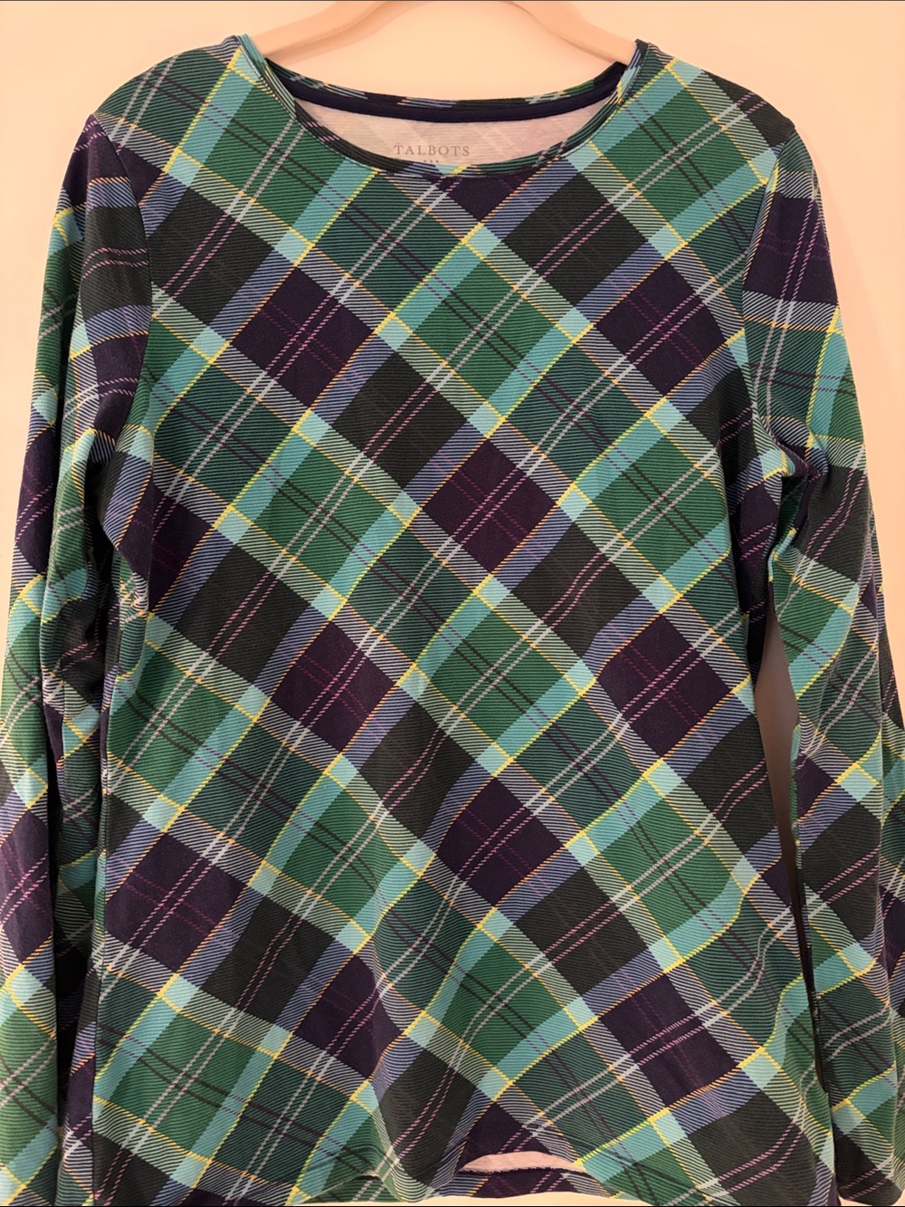 Talbots Green and Navy Plaid Long-Sleeve Tee